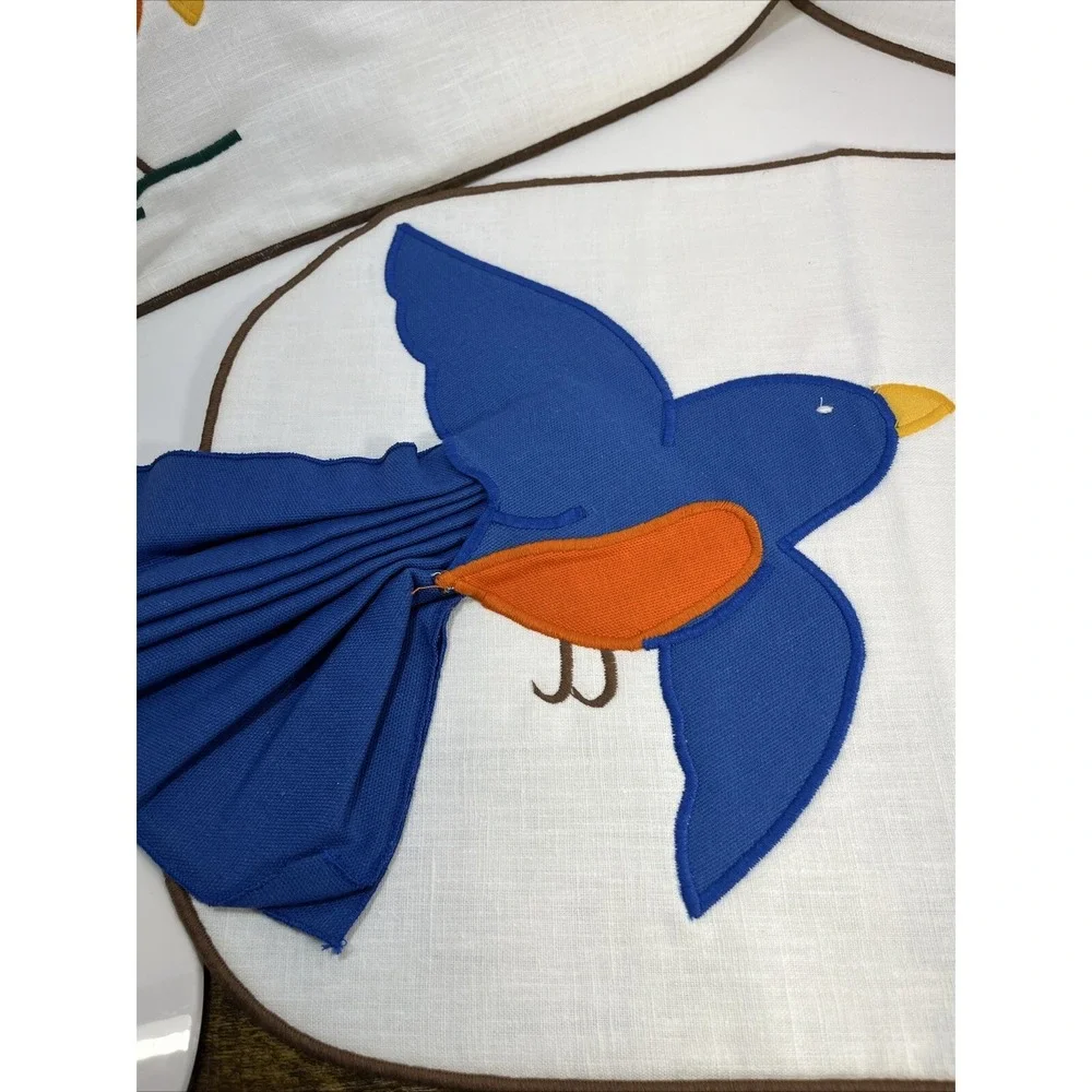Placemats Set Of 3 Birds Napkin Wings Hand Stitched Cardinal Blue Jay Robin 19